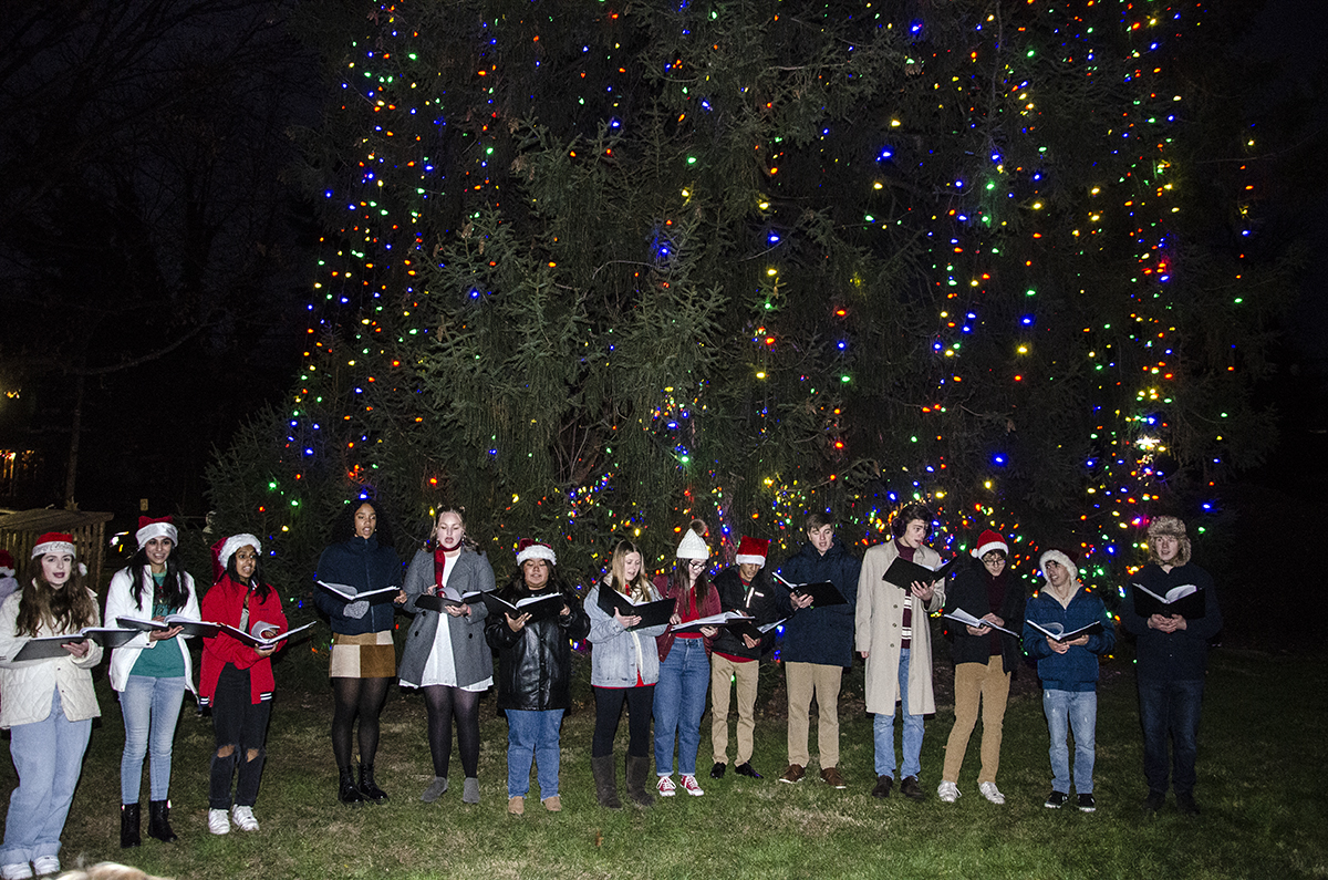 Tree lit with choir